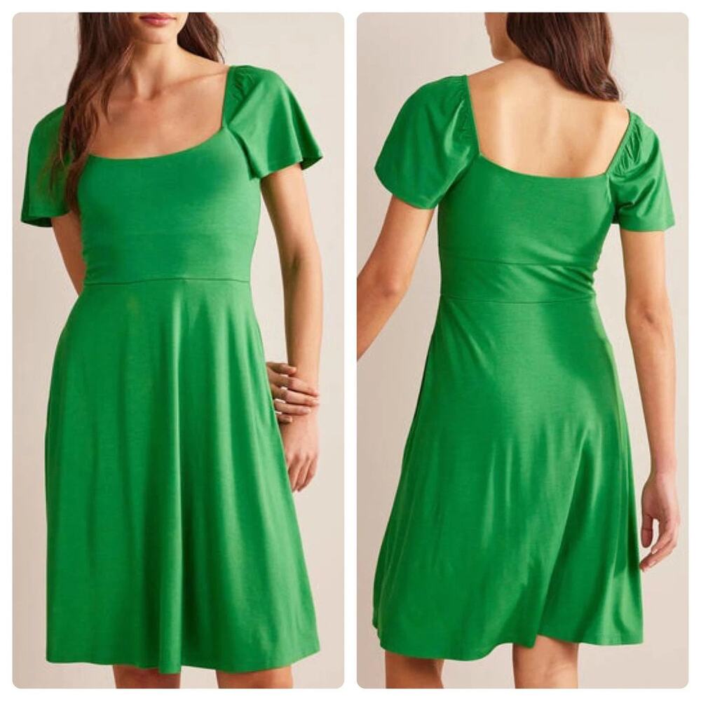 Boden Square Neck Green Jersey Mini Dress US 2